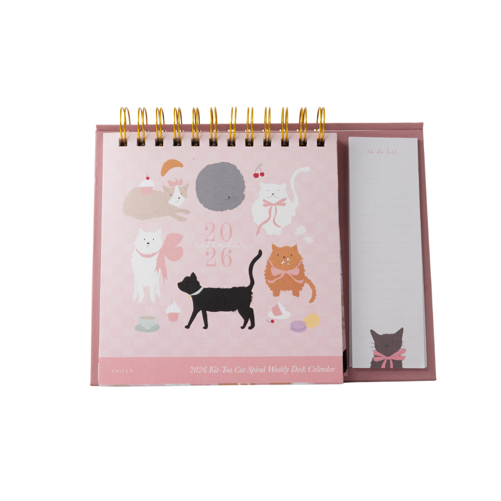 2026 Spiral Weekly Desk Planner - Kit-Tea Cat